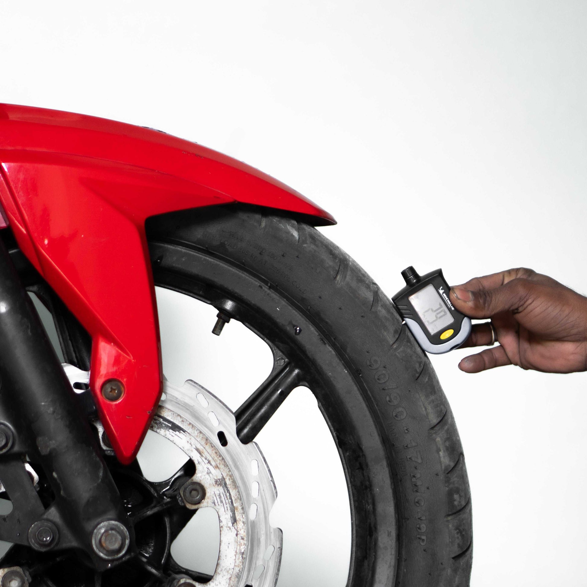 TVS Apache RTR front tyre condition tread depth used bike Gurgaon inspection close up