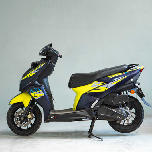TVS Ntorq 125 left side view used scooter in Gurgaon sporty design yellow black color