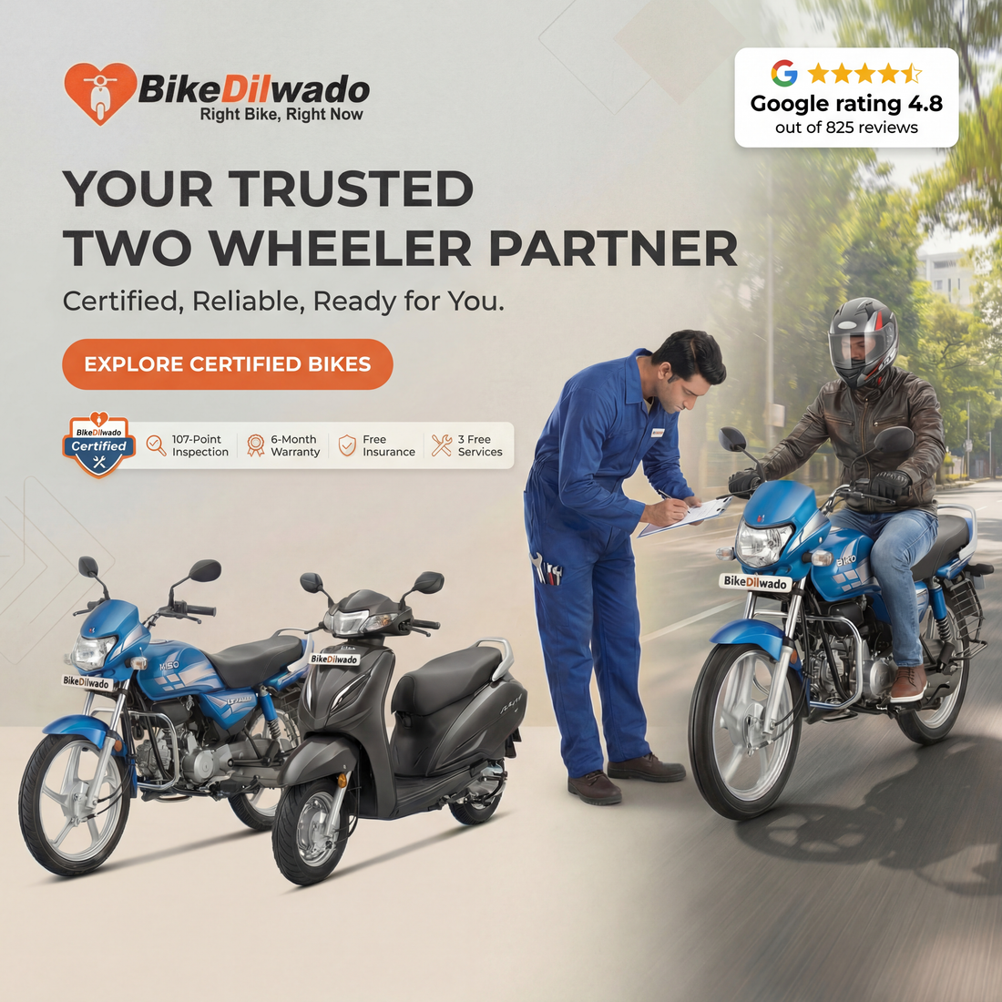 ertified used bikes and scooters in Gurgaon and Delhi by BikeDilwado, with professional inspection, warranty, and trusted two-wheeler partner service.