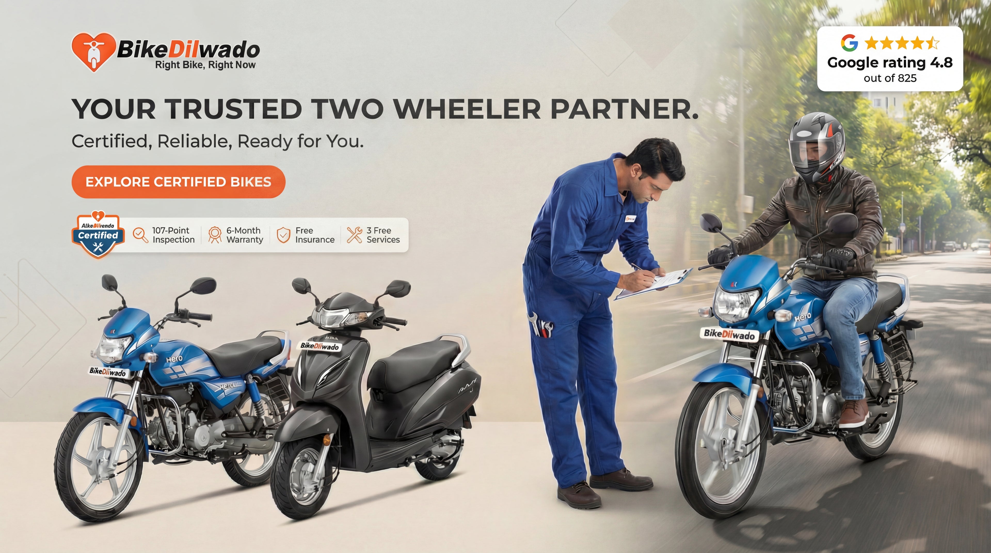 ertified used bikes and scooters in Gurgaon and Delhi by BikeDilwado, with professional inspection, warranty, and trusted two-wheeler partner service.